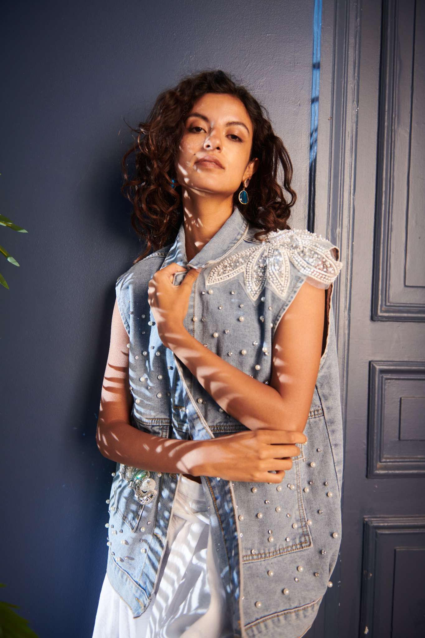 Pearl denim vest