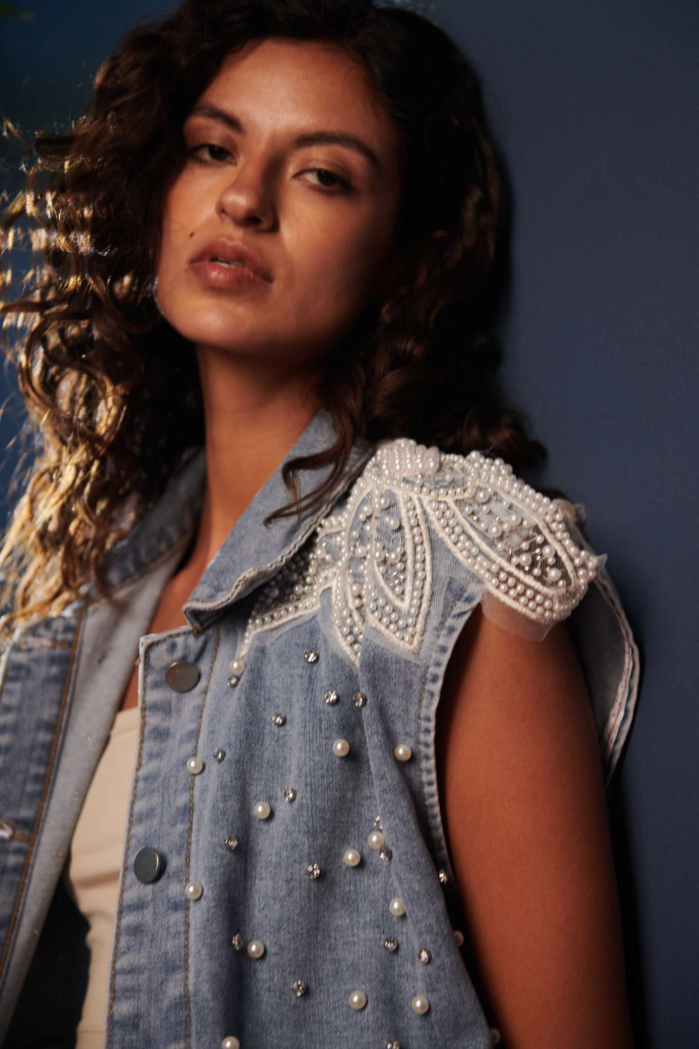 Pearl denim vest