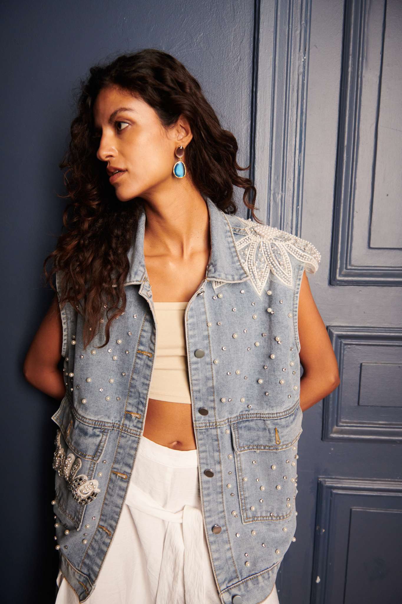 Pearl denim vest