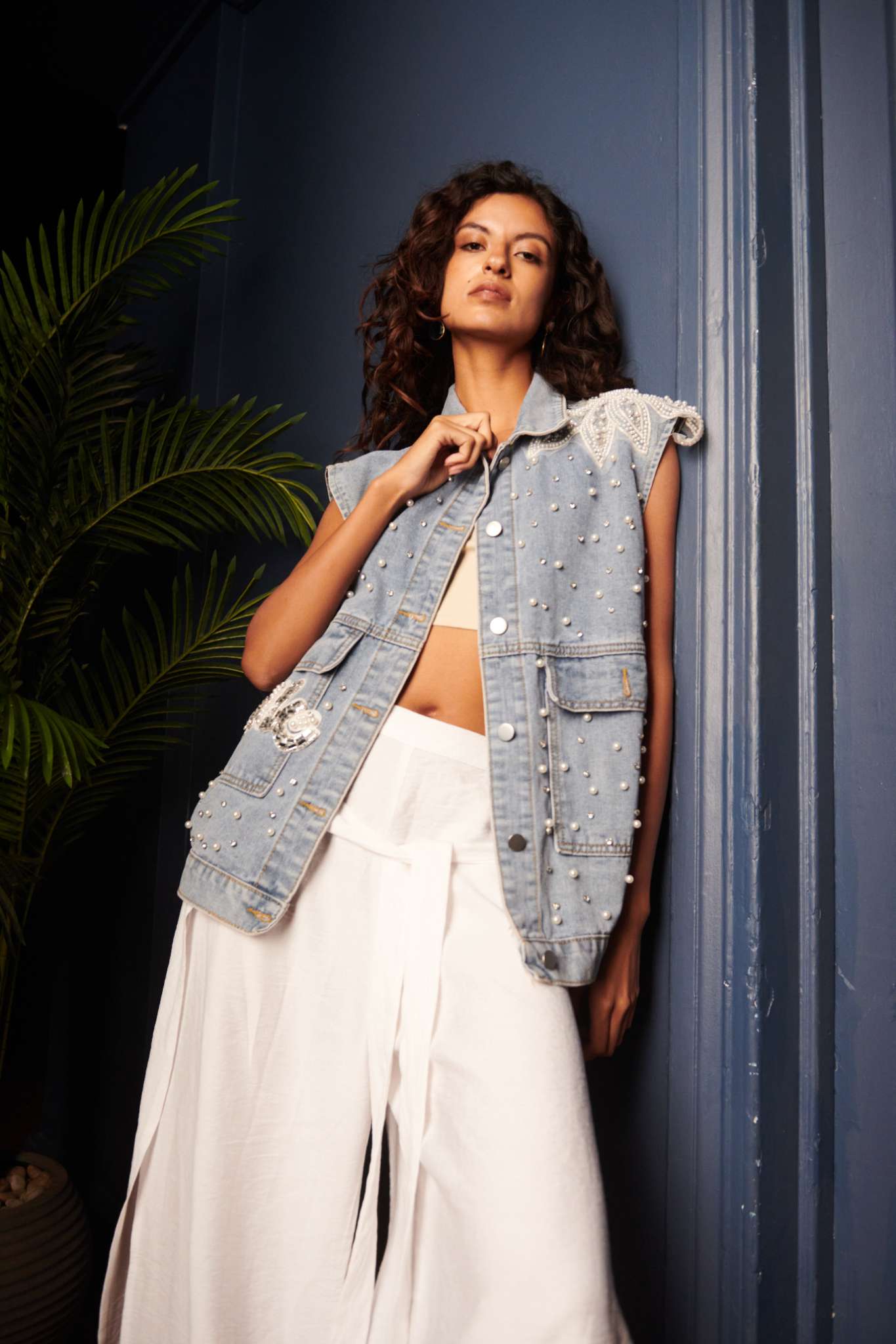 Pearl denim vest
