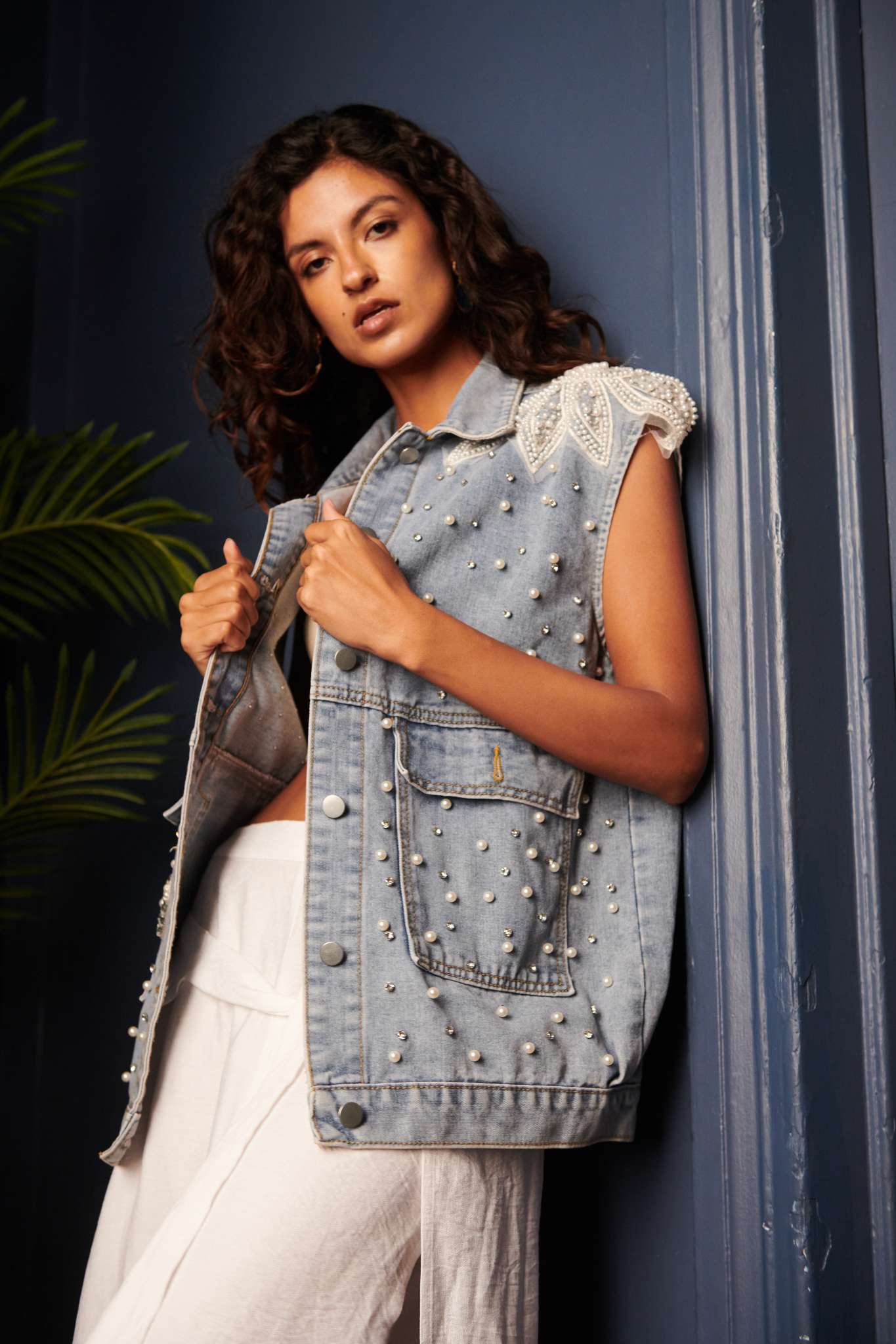 Pearl denim vest