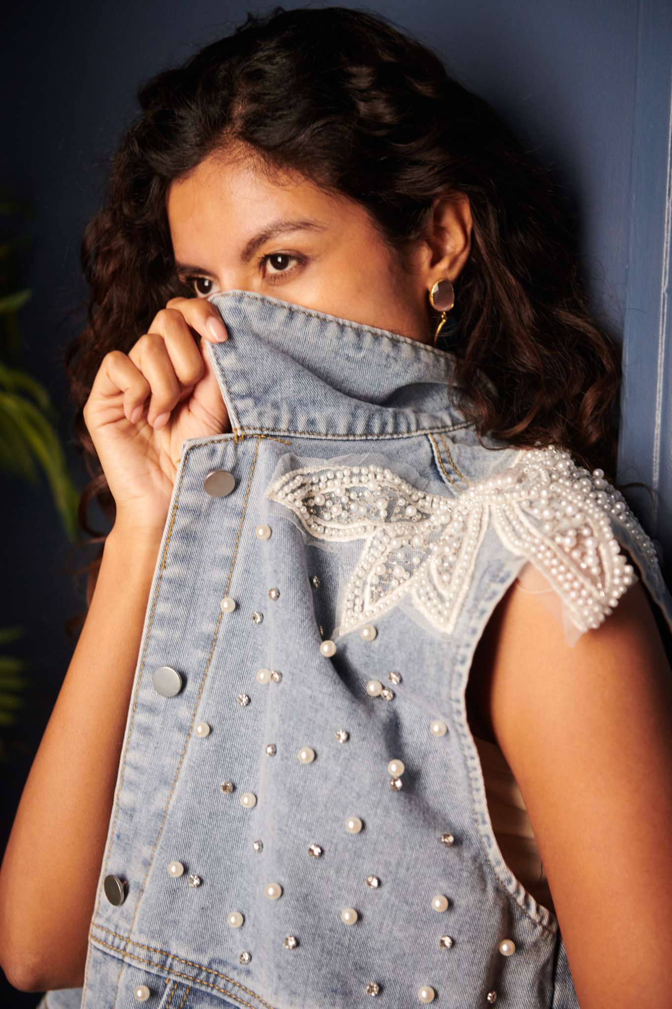 Pearl denim vest