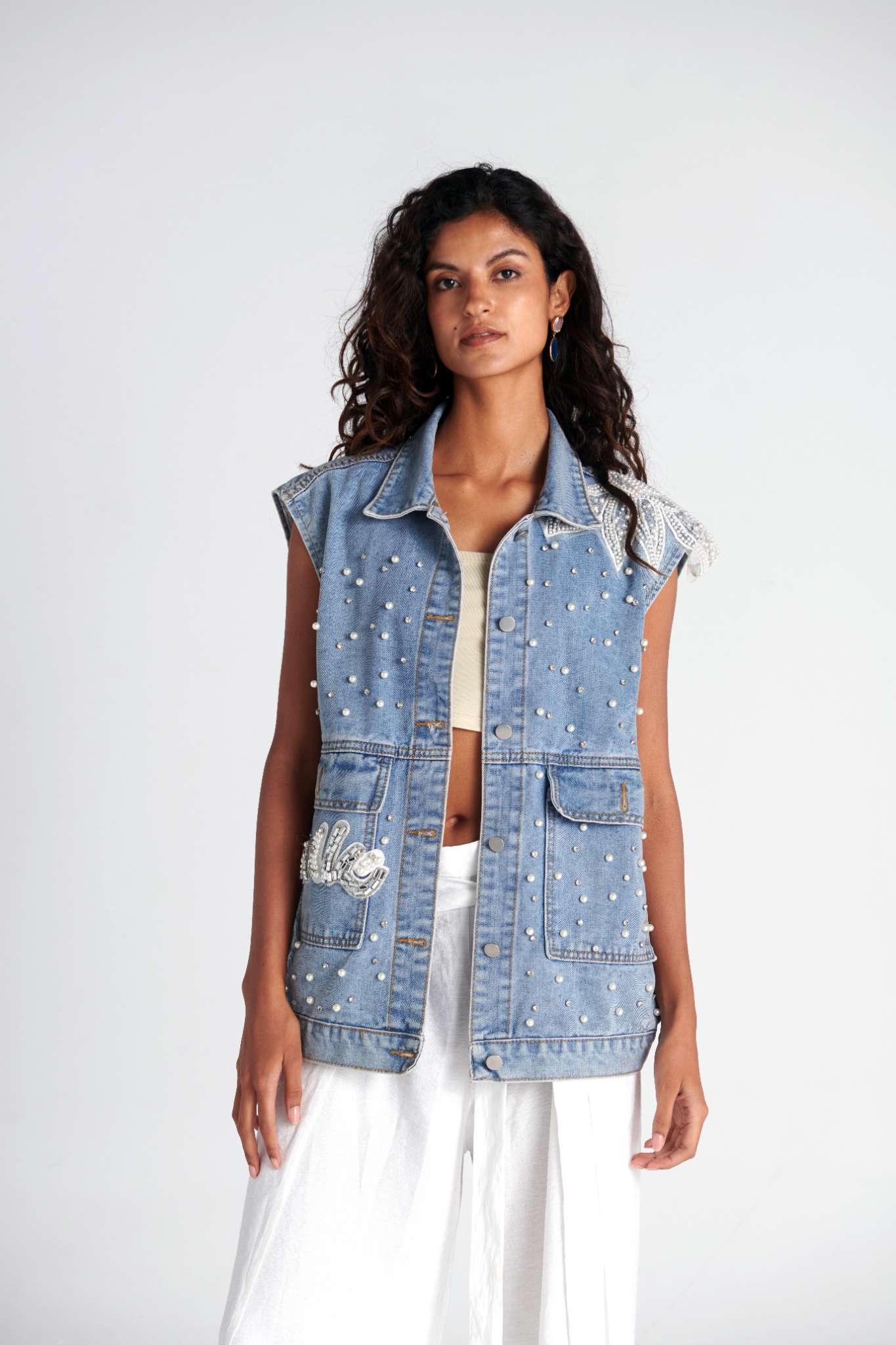 Pearl denim vest