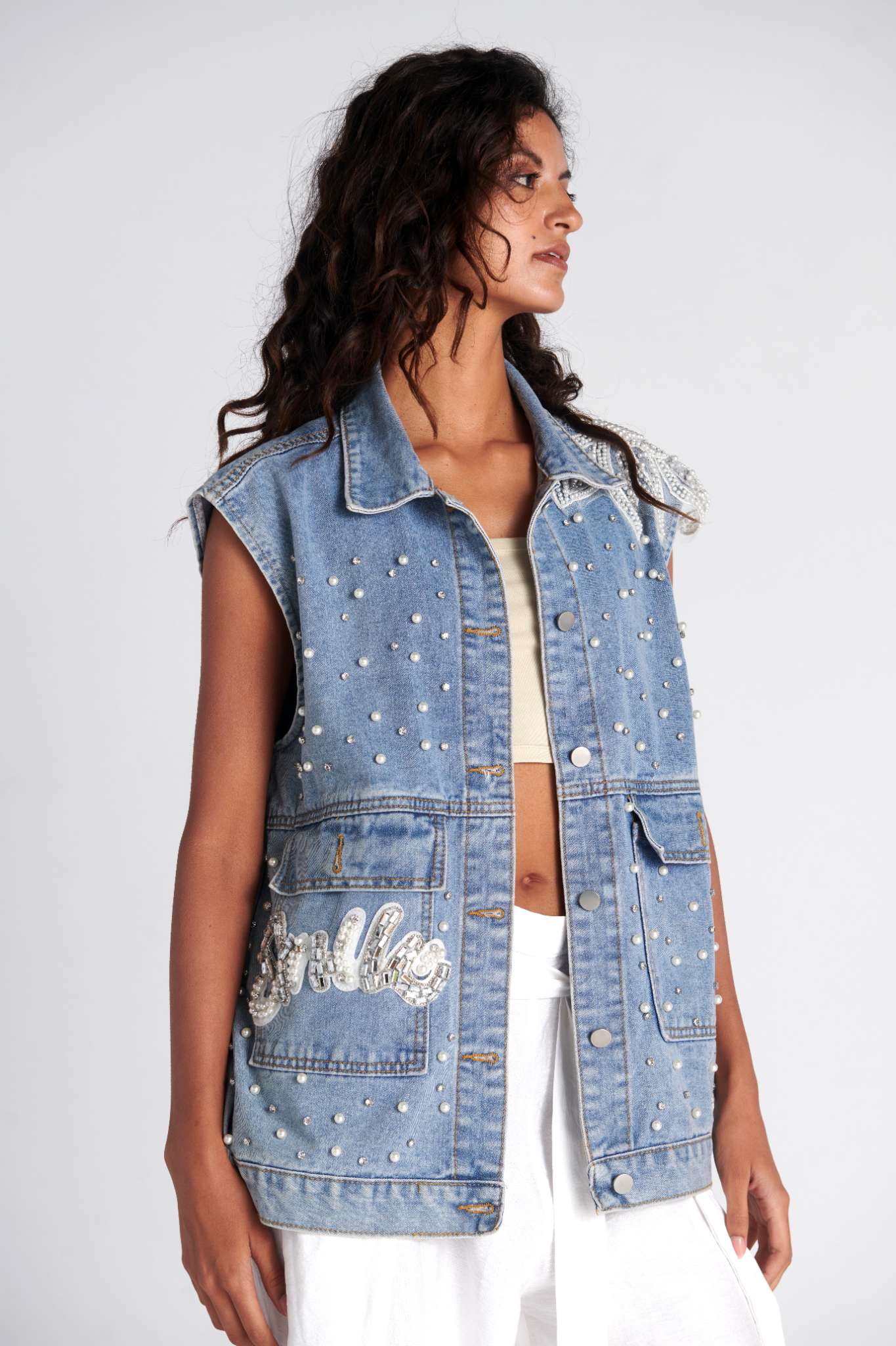 Pearl denim vest