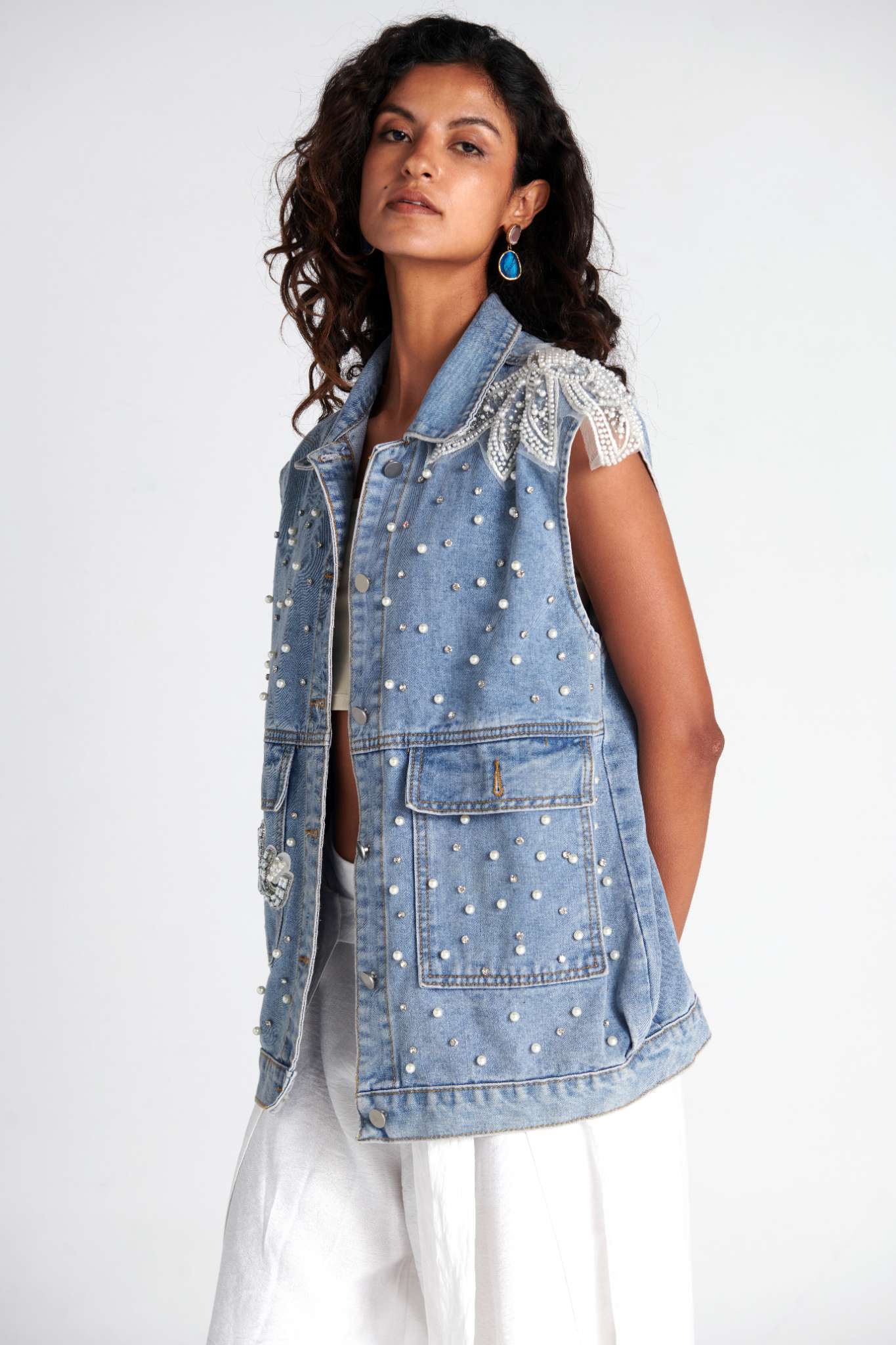Pearl denim vest
