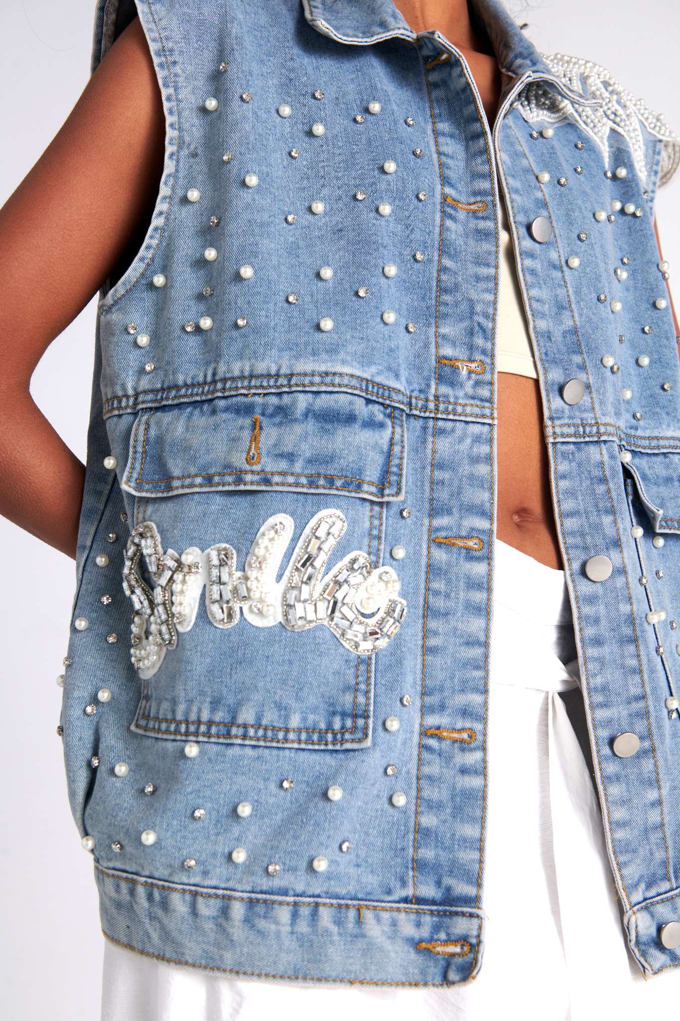 Pearl denim vest